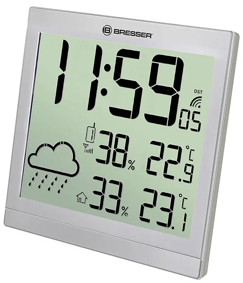 fotografia Stacja meteorologiczna Bresser TemeoTrend JC LCD RC (zegar ścienny), srebrna