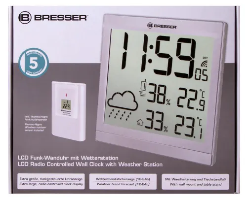 fotografia Stacja meteorologiczna Bresser TemeoTrend JC LCD RC (zegar ścienny), srebrna,  11