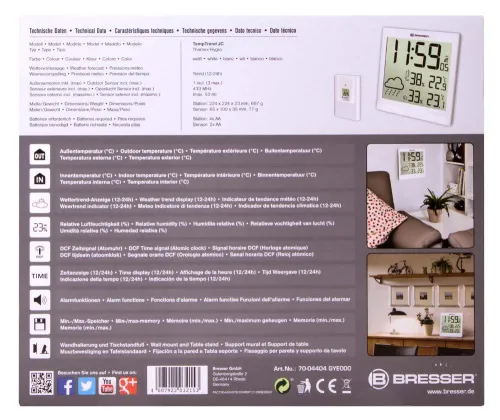 zdjęcie Stacja meteorologiczna Bresser TemeoTrend JC LCD RC (zegar ścienny), biała,  12