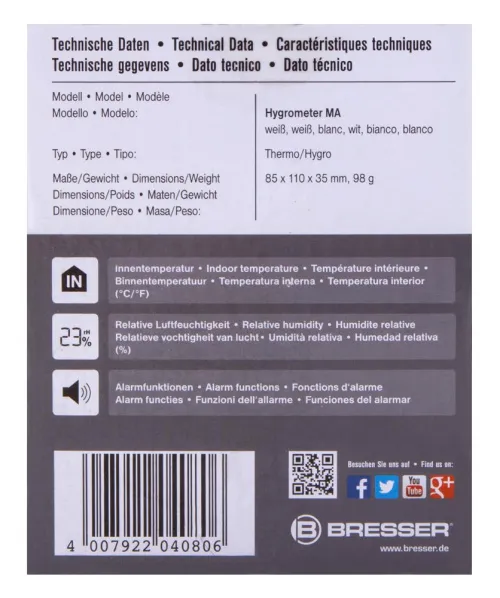 obraz Higrometr Bresser z alarmem pleśniowym, biały,  10