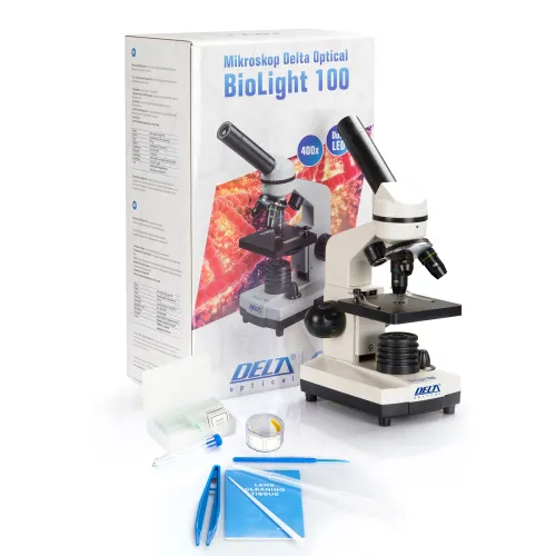 foto Mikroskop Delta Optical BioLight 100 biały z mikrotomem uczniowskim,  2