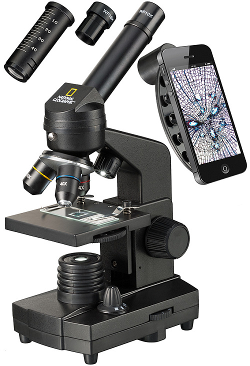 zdjęcie Mikroskop Bresser National Geographic o powiększeniu 40–1280 razy z uchwytem do smartfonu